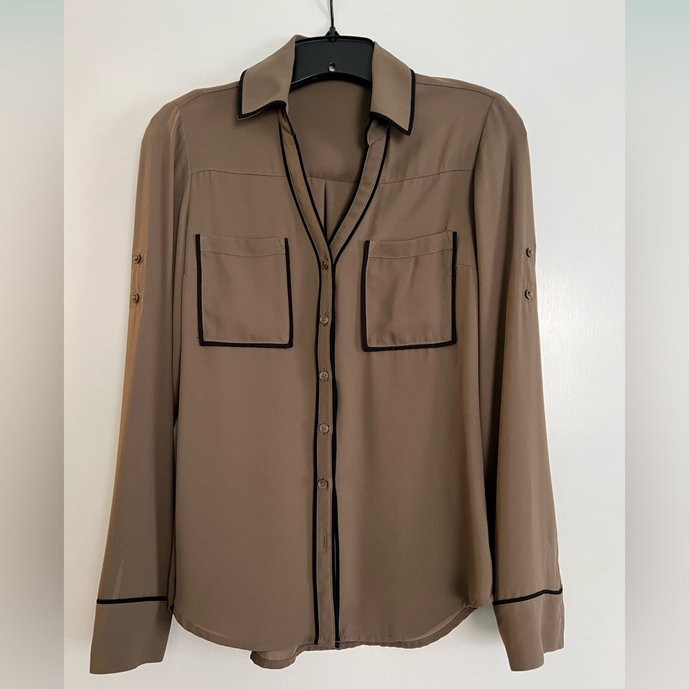 Express Portofino Green with Black Piping Convertible Sleeve Top XS SLIM